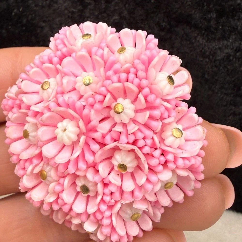 Vintage Flower Brooch Pink Dome